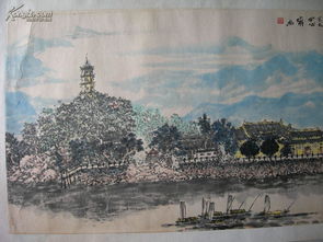 温州市江心寺全景图 国画横幅